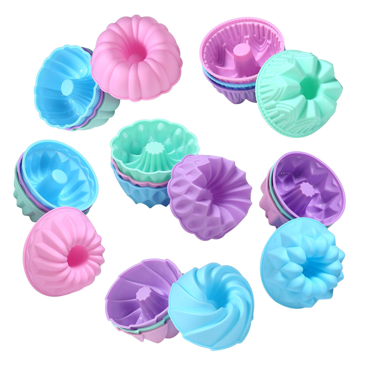 To encounter 24Pack Silicone Molds, Nonstick 3 inches Donut Mold, Silicone Baking Cups, Donut Pan, Muffin, Jello, Bagel Pan, Oven- Microwave- Dishwasher Safe
