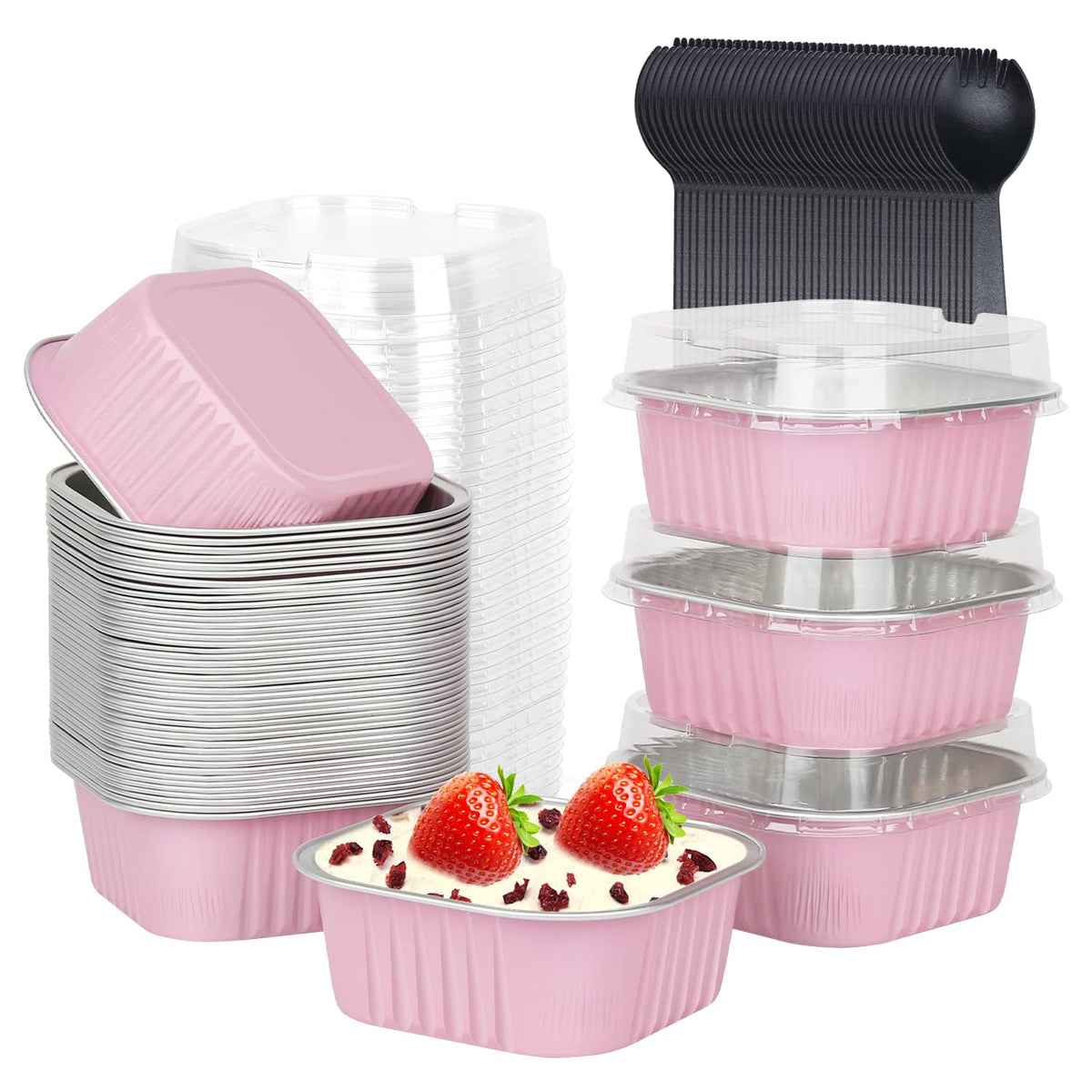 LNYZQUS 10oz Mini Cake Pans with Lids, Small Cinnamon Roll Containers