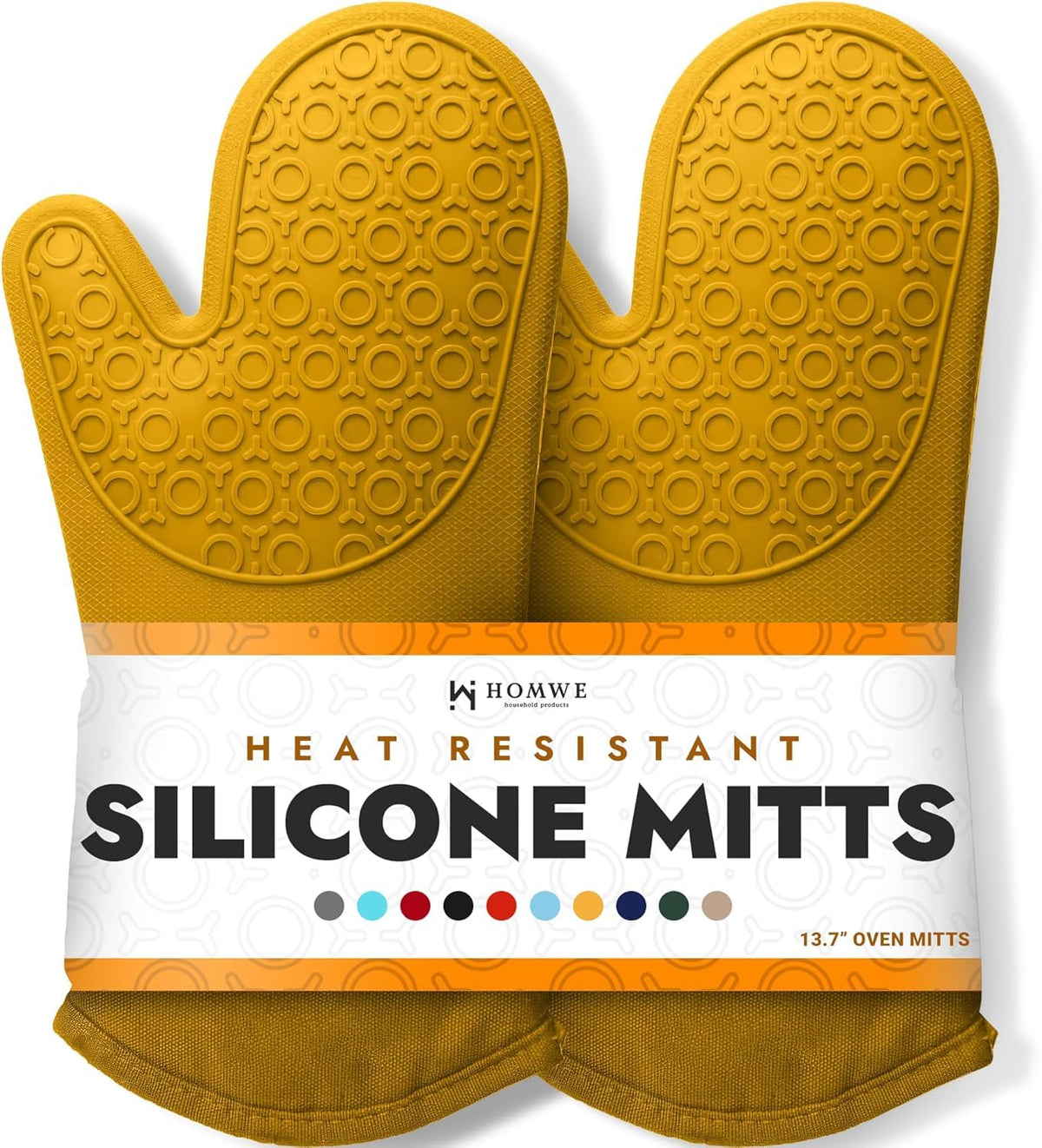 BPA-Free Silicone Oven Mitts Ultra Heat Resistant up to 500°F - Oven Mitts with Thick Cotton Liner - Long Slip Resistant Pot Holders, Flexible Oven Gloves - Black 13.7"