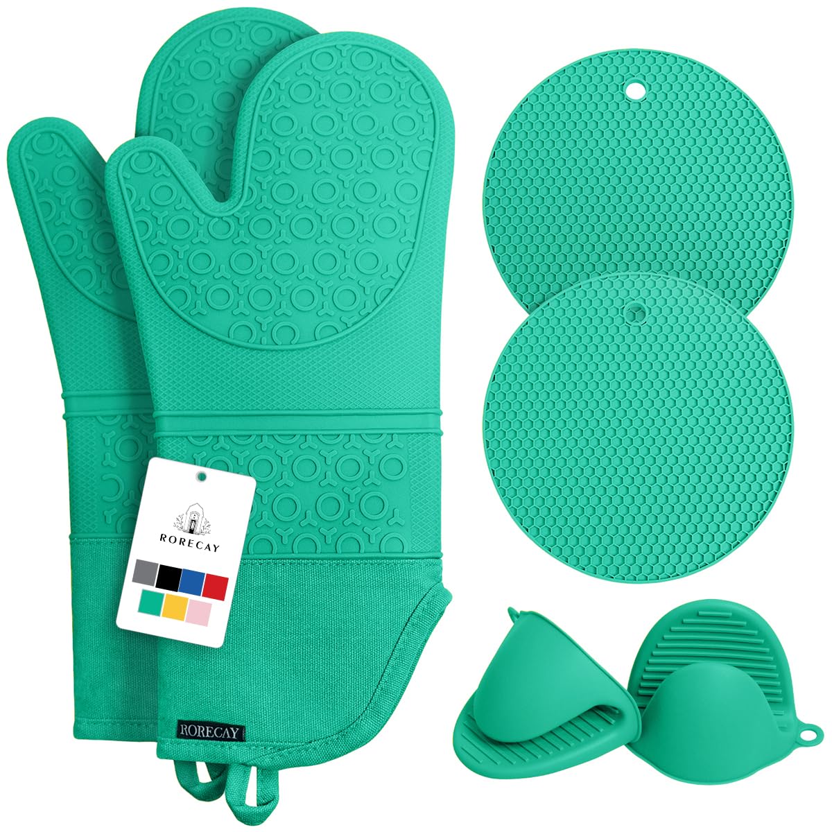 RORECAY Silicone Oven Mitts and Pot Holders Sets, Gloves for Kitchen, Beige
