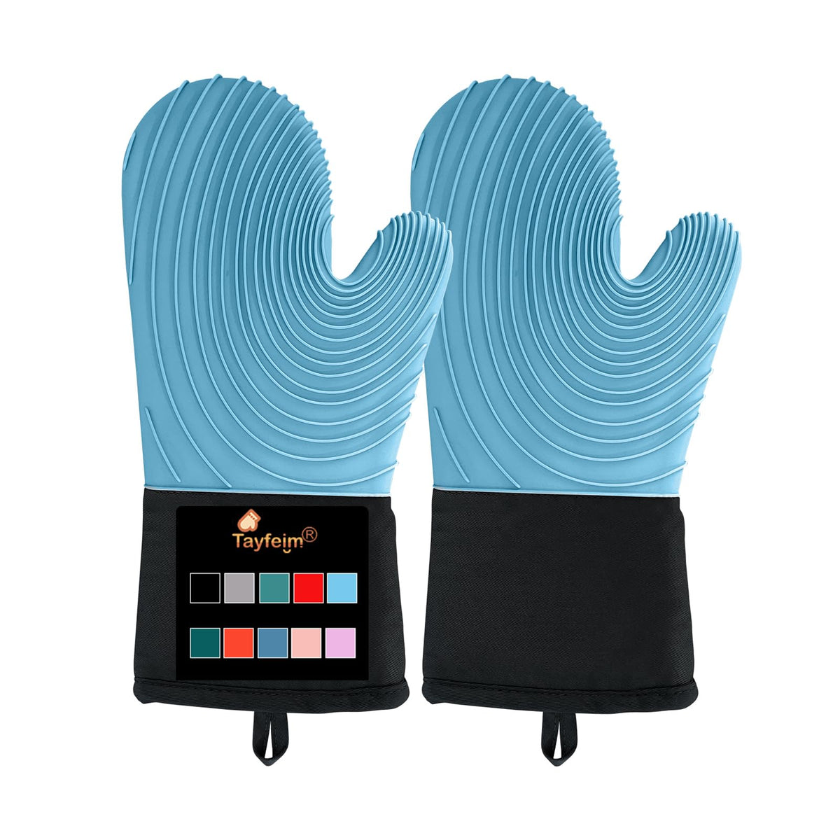 Silicone Oven Mitts-13.6 in Extended Oven Mitts Heat Resistant 500F, Oven Gloves with Soft Liner Good Grippy BPA-Free Easy to Clean Flexible-Oven Mits Set for Cooking Baking Grilling BBQ