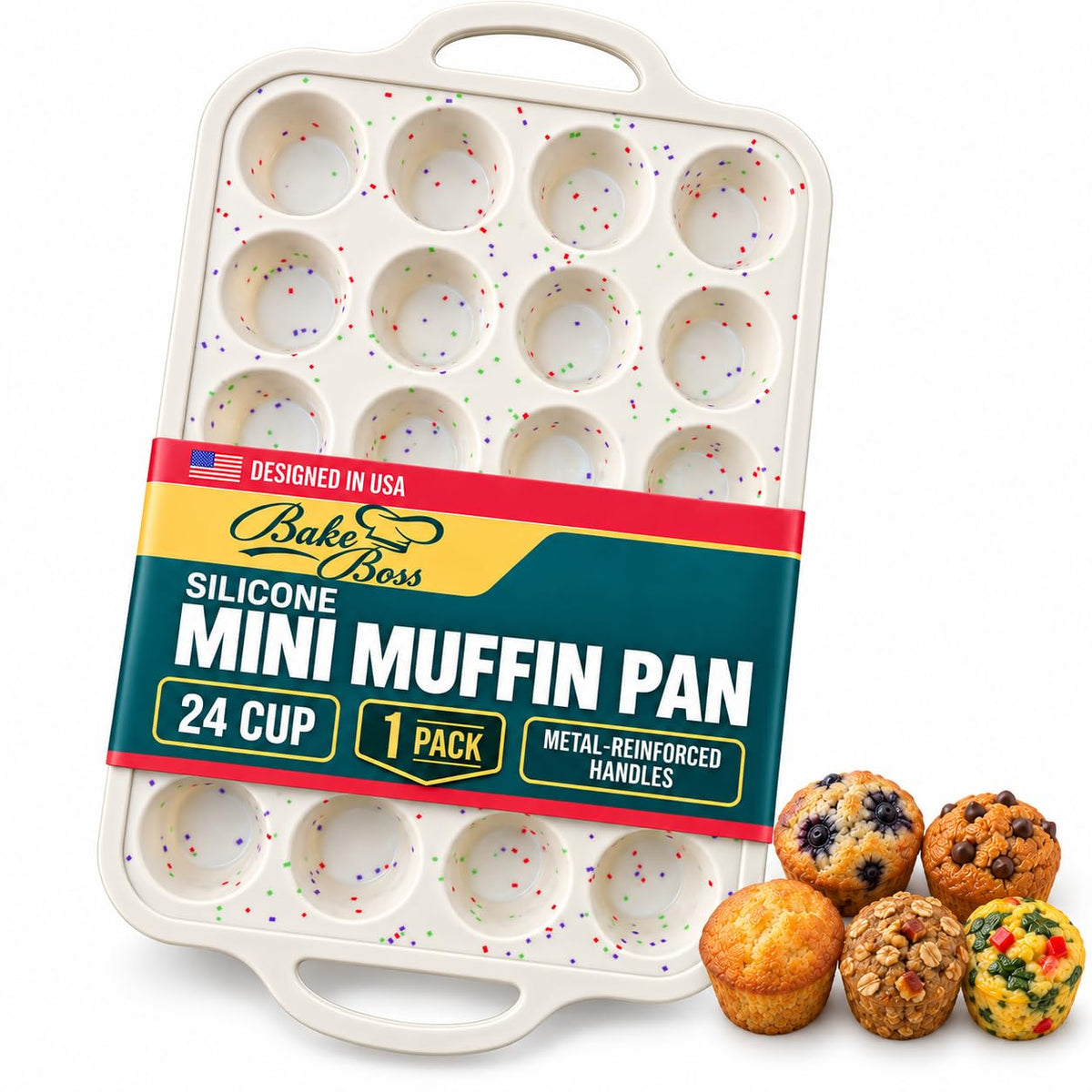 Silicone Muffin Pans, 2-Pack Regular 12 Cup & Mini 24 Cup, BPA-Free