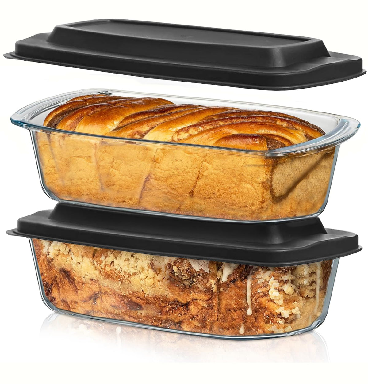 Razab (2 Pack Large 7.6 Cups / 1800 Ml / 1.9 Qt Glass Loaf Pans with Lids