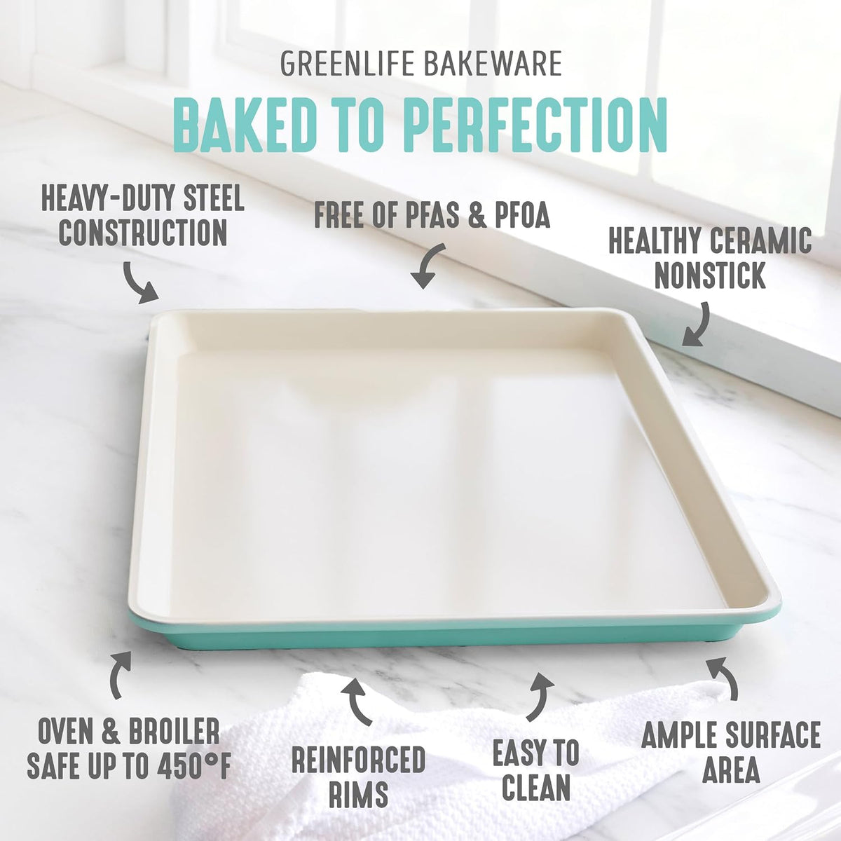 GreenLife 18” x 13” Ceramic Nonstick Half Cookie Sheet, Turquoise