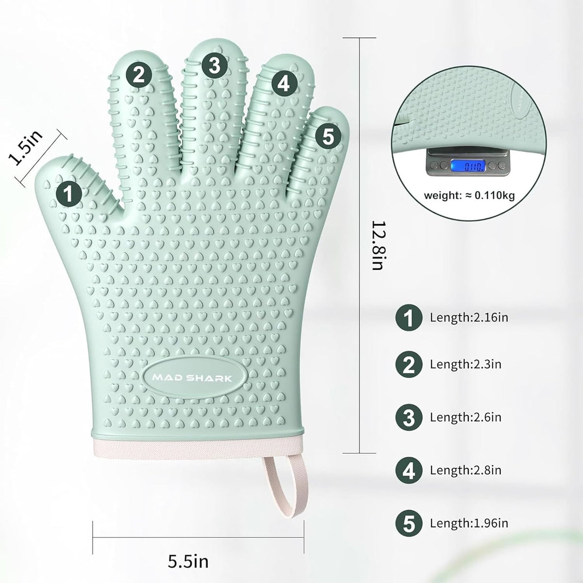 MAD SHARK Silicone Oven Mitts with Fingers Heat Resistant 450°F in Kitchen