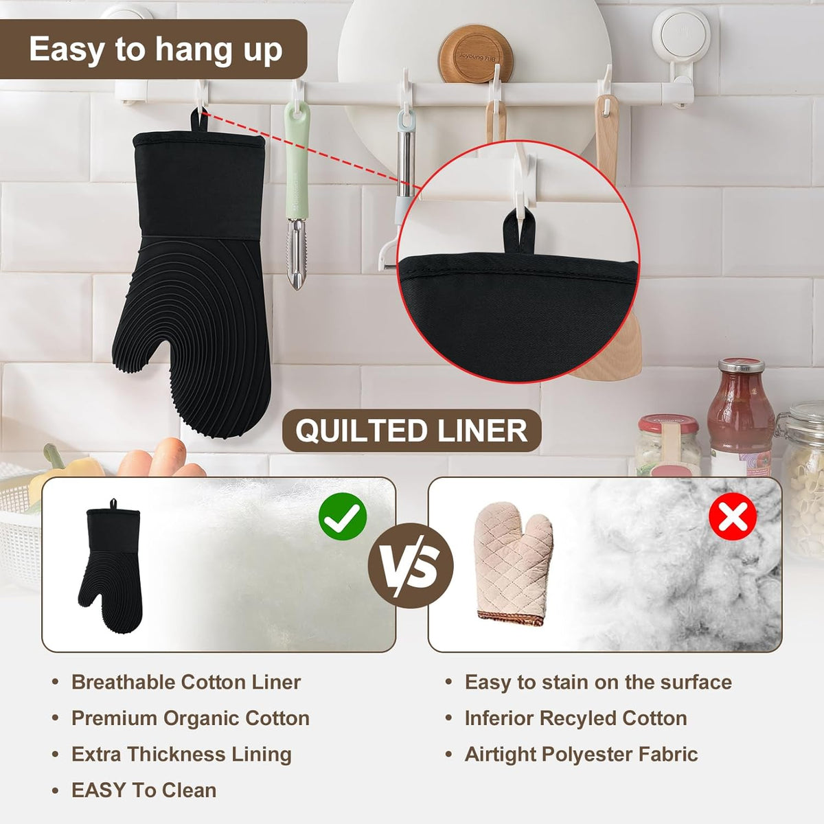 Silicone Oven Mitts-13.6 in Extended Oven Mitts Heat Resistant 500F, Oven Gloves with Soft Liner Good Grippy BPA-Free Easy to Clean Flexible-Oven Mits Set for Cooking Baking Grilling BBQ