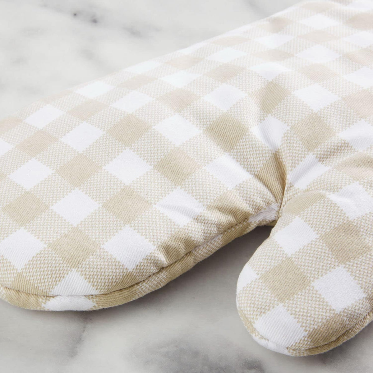 KitchenAid Gingham Oven Mitt 2-Pack Set, Milkshake Tan, 7"x13"