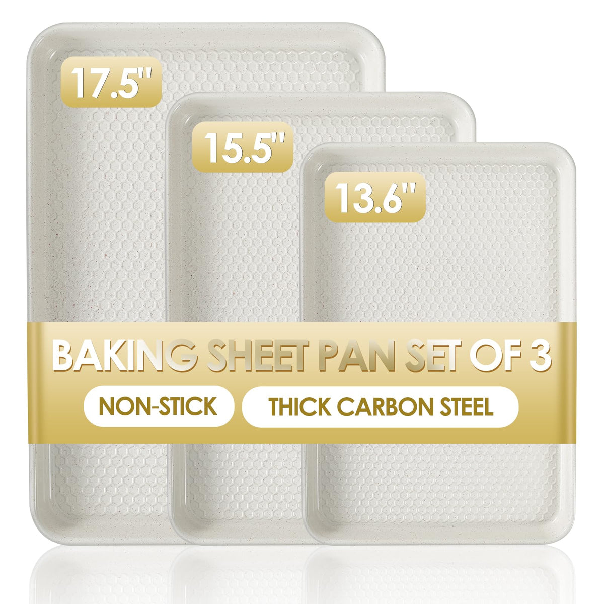 Baking Sheet Pan Set of 3, Nonstick Commercial Cookie Sheets for Baking