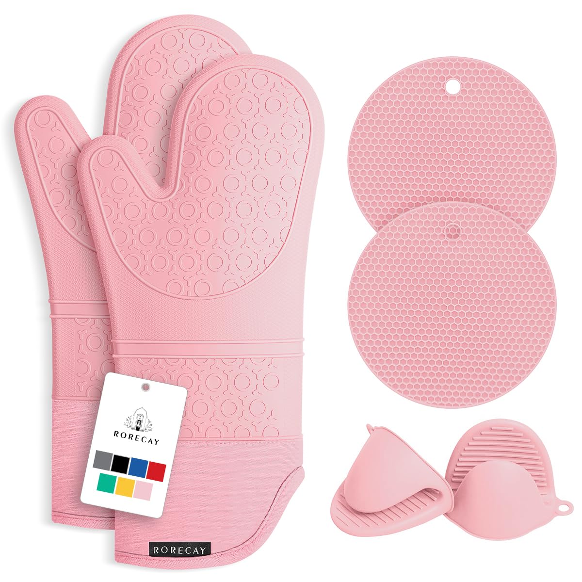 RORECAY Silicone Oven Mitts and Pot Holders Sets, Gloves for Kitchen, Beige