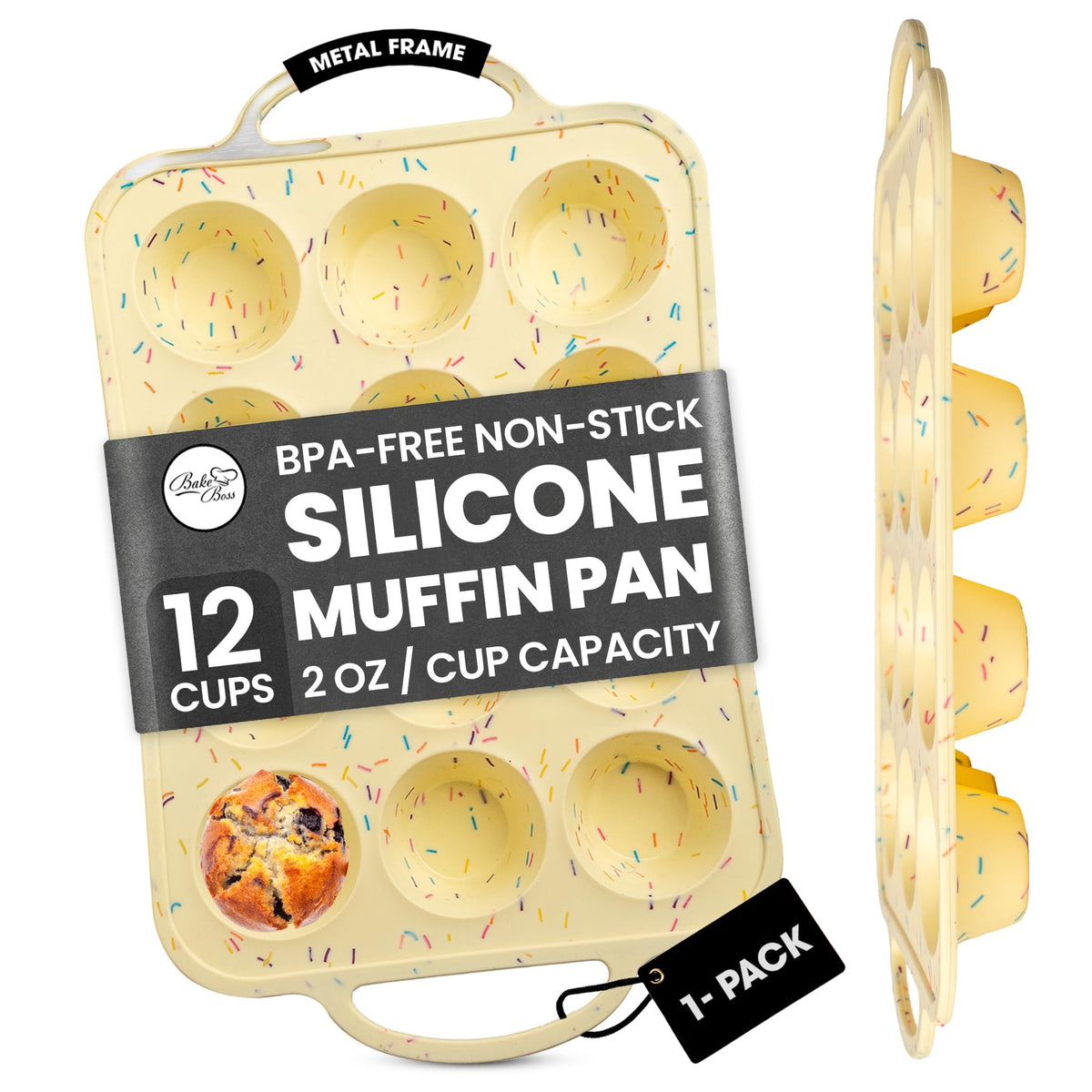 Silicone Muffin Pans, 2-Pack Regular 12 Cup & Mini 24 Cup, BPA-Free