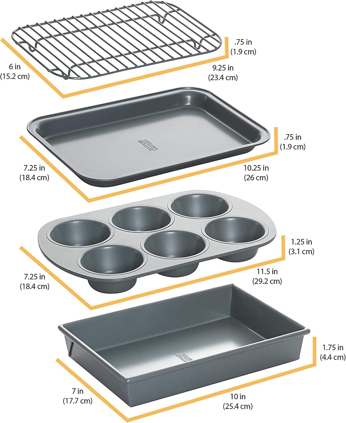 Chicago Metallic 4-Piece Toaster Oven Bakeware Set