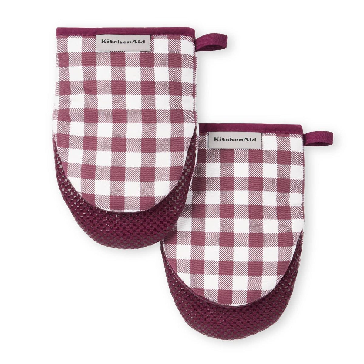 KitchenAid Gingham Mini Oven Mitt 2-Pack Set, Dried Rose, 5.5"x8"