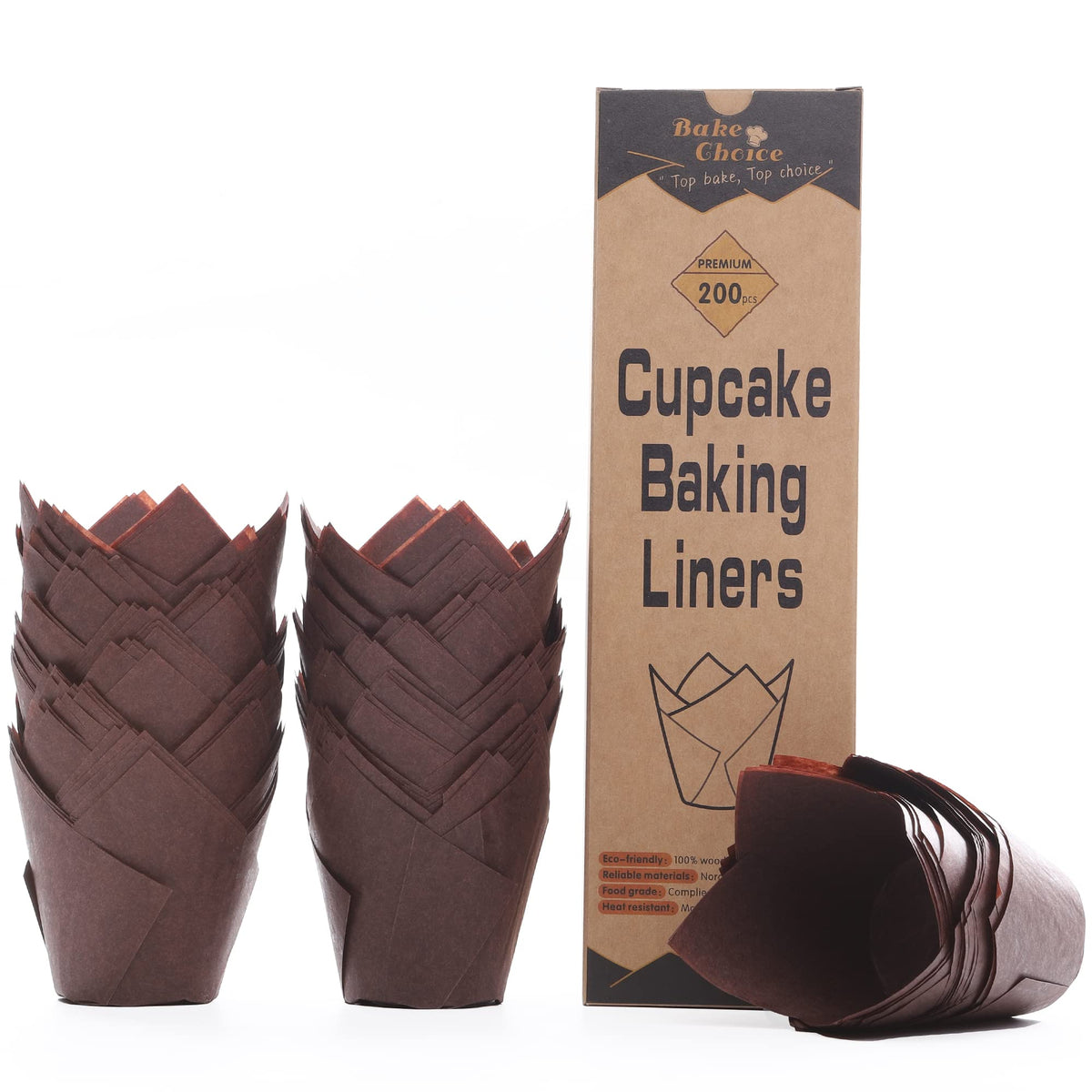 Bake Choice 200pcs Natural Tulip Cupcake Liners for Baking Muffin Liners