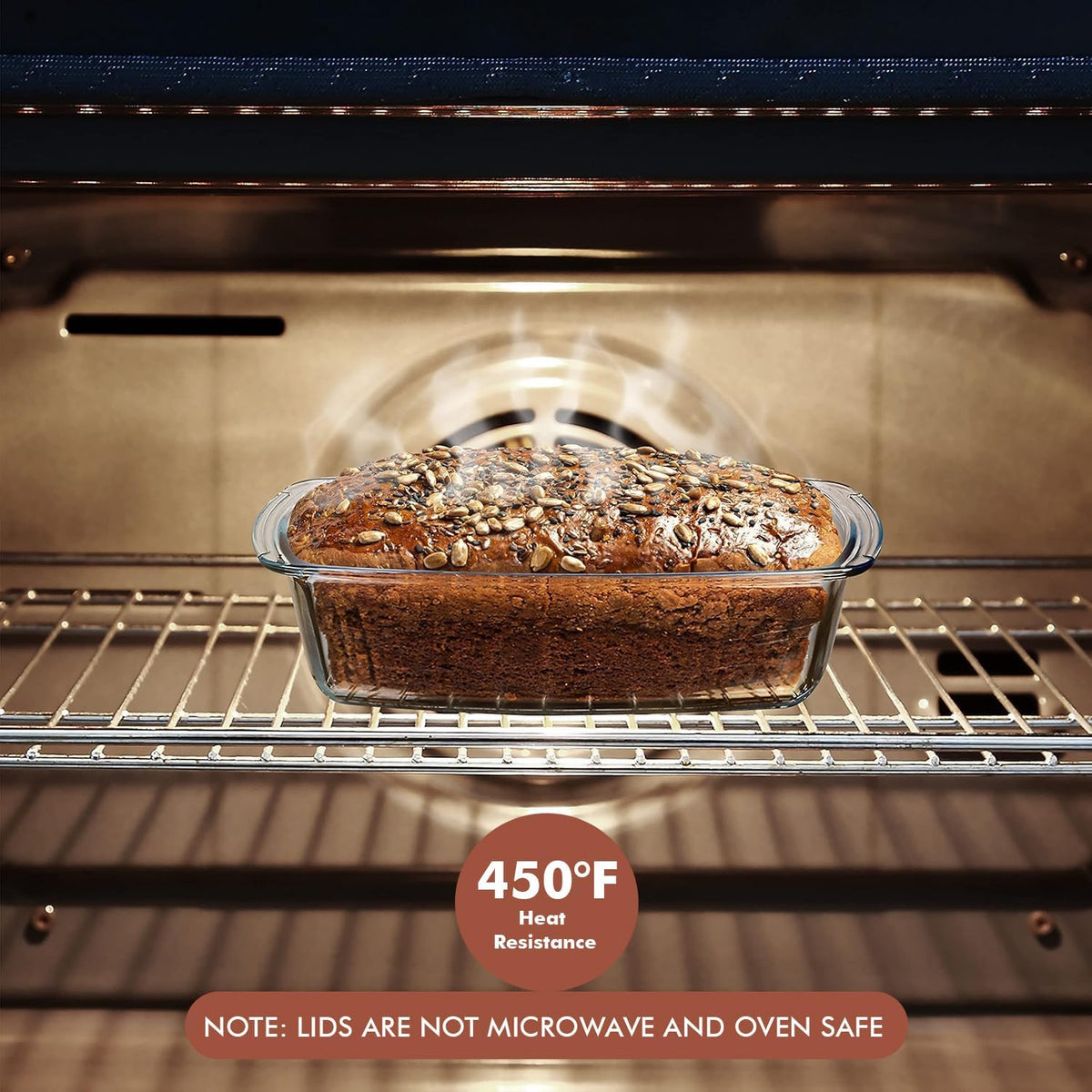 Razab (2 Pack Large 7.6 Cups / 1800 Ml / 1.9 Qt Glass Loaf Pans with Lids