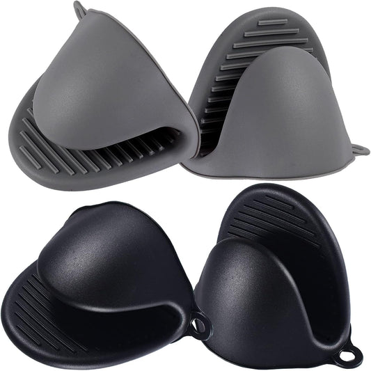 2 Pairs Mini Oven Gloves Silicone Oven Mitts Black and Grey