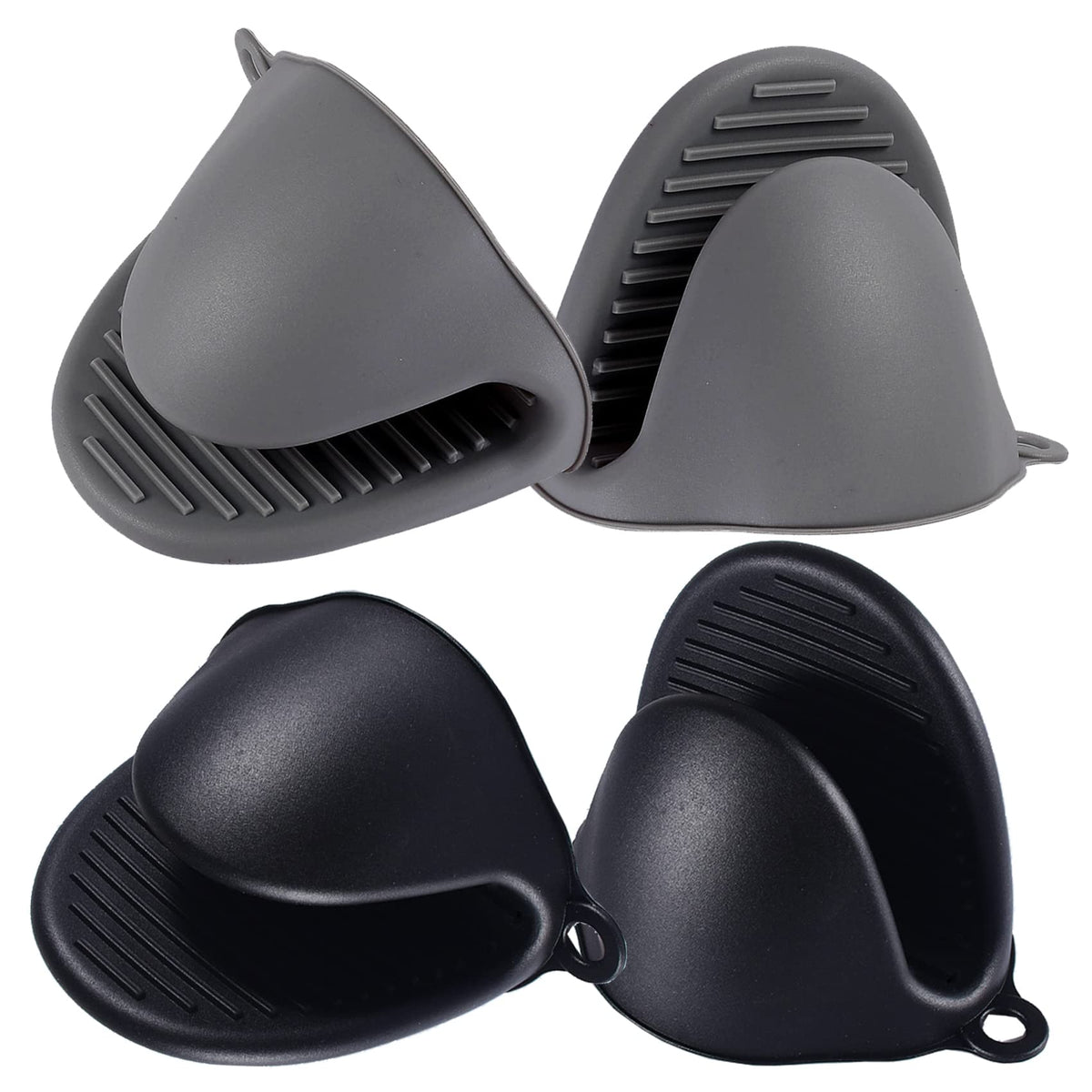 2 Pairs Mini Oven Gloves Silicone Oven Mitts Black and Grey