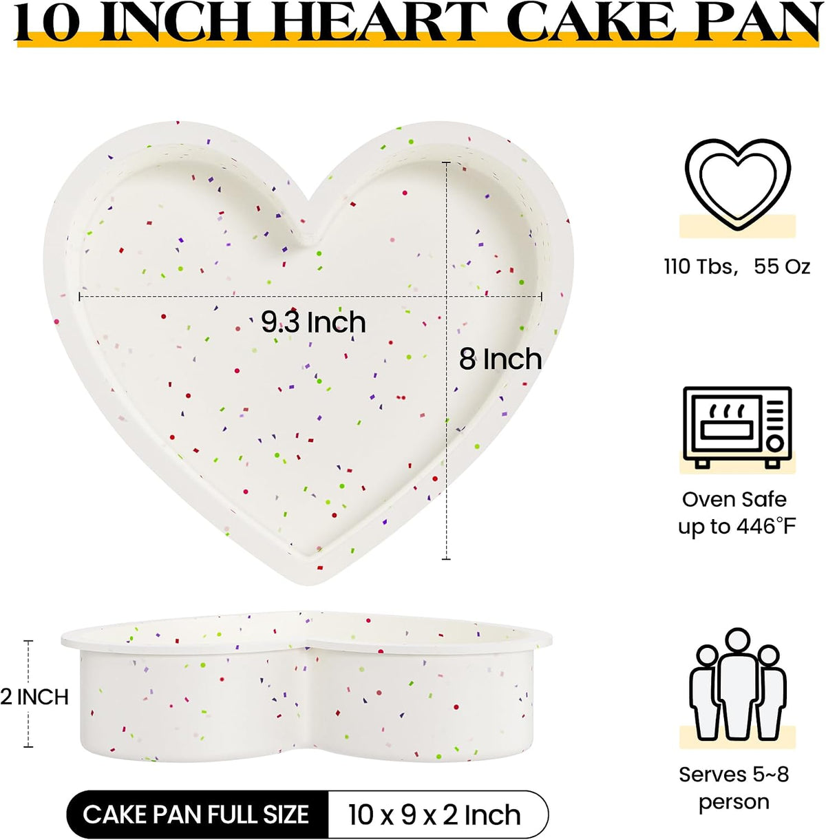 10 Inch Heart Shaped Cake Pans Silicone for Baking, 2 Pcs