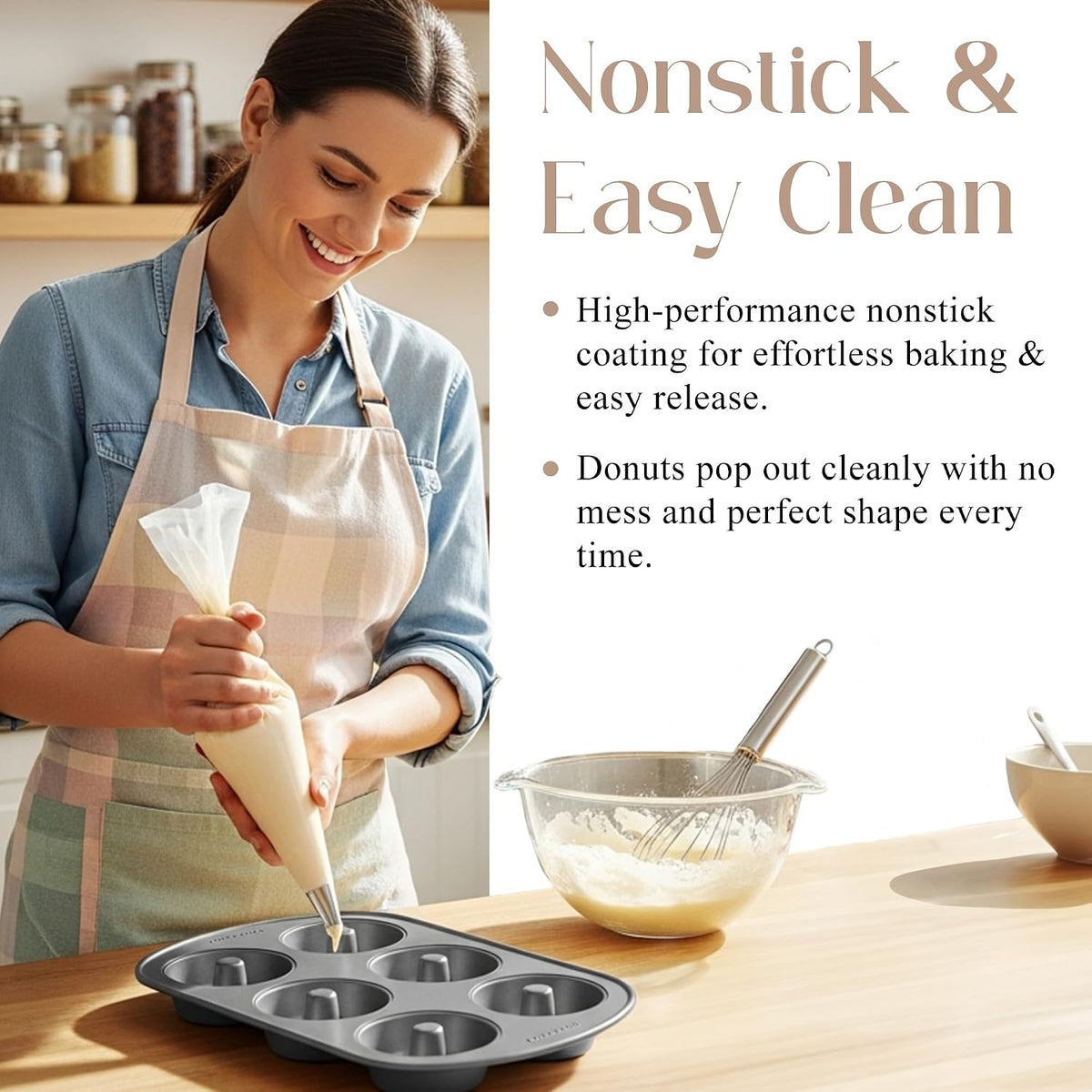 Bellemain Nonstick Donut Pan for Baking, 6-Cavity Stainless Steel - 2 pack