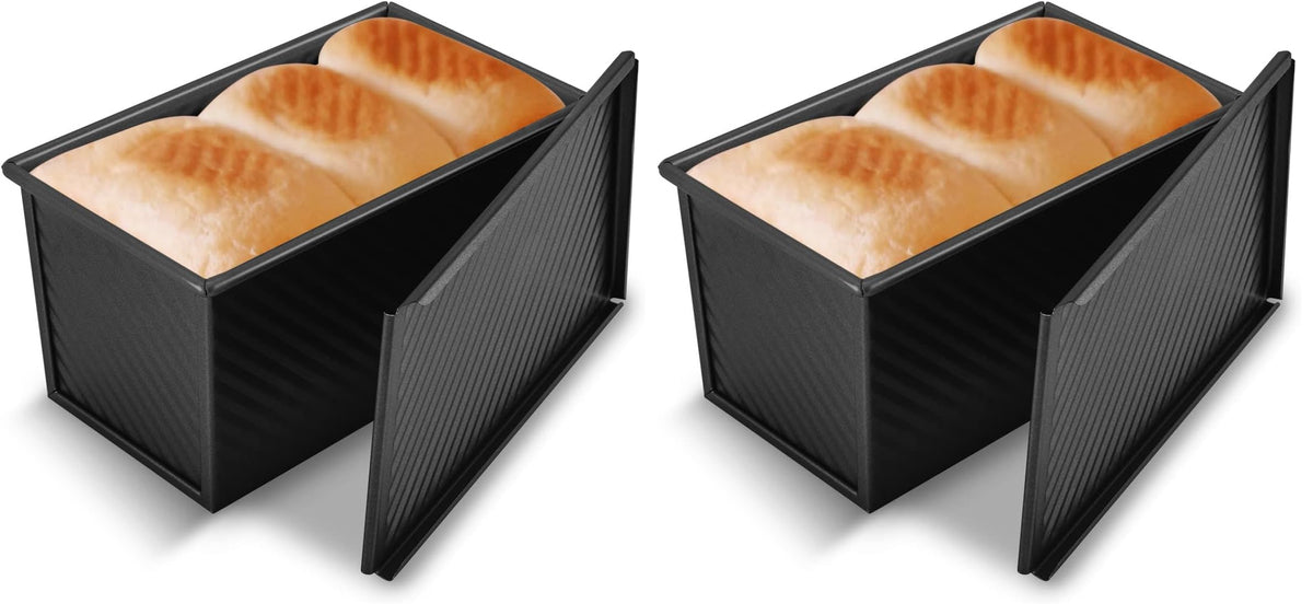 KITESSENSU Pullman Loaf Pan with Lid, 1 lb Dough Capacity Non-Stick Bakeware for Baking Bread, Carbon Steel Corrugated Bread Toast Box Mold with Cover for Baking Bread, Gold