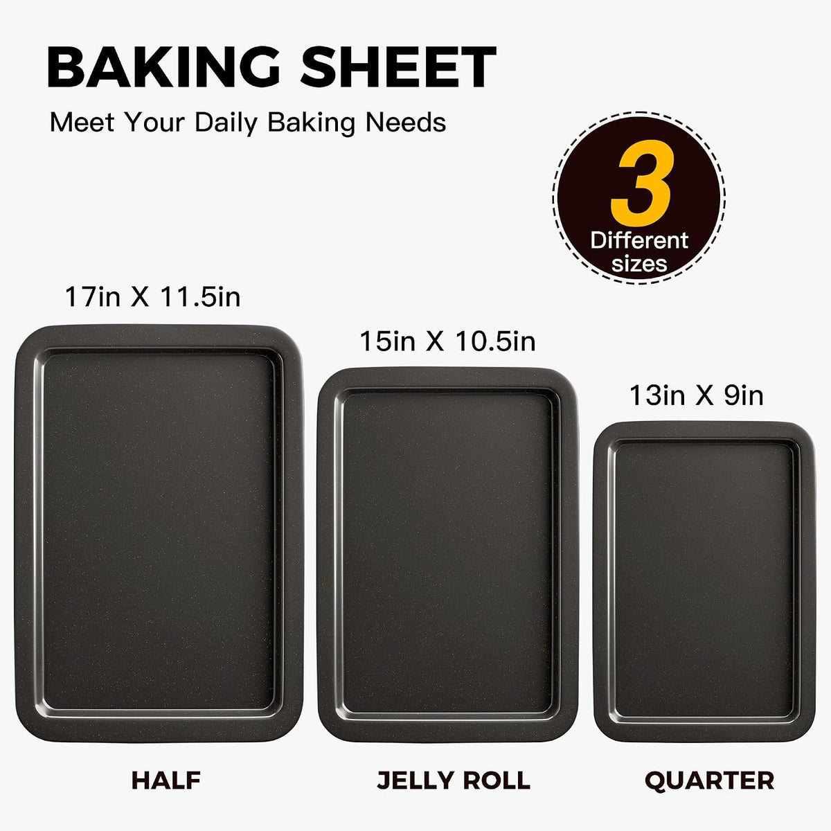 HONGBAKE Ceramic Baking Sheet Pan Set of 3, Easy to Grab, Non-Toxic