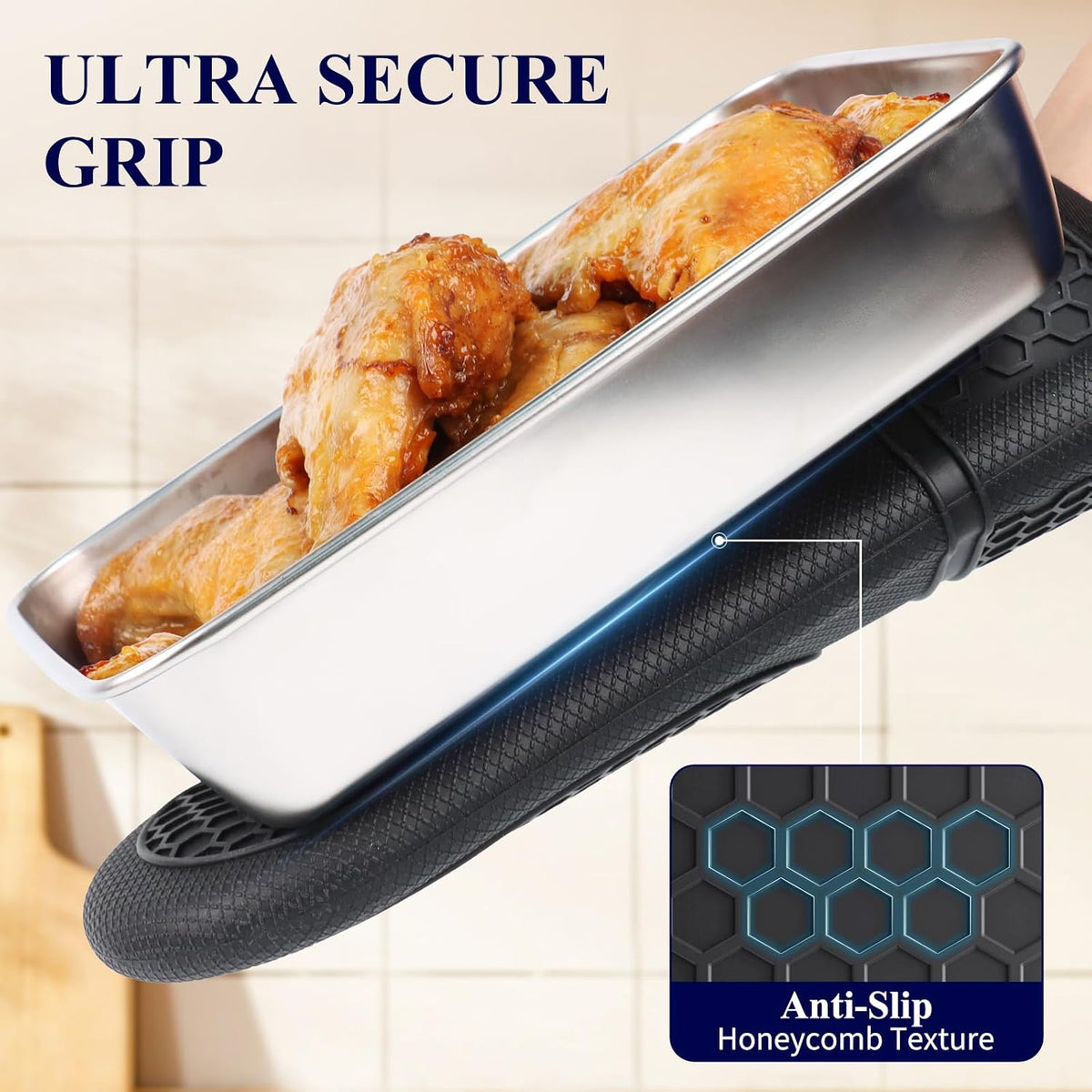 Kitsure Silicone Oven Mitts, Kitchen Gadgets, Apartment Essentials, Black