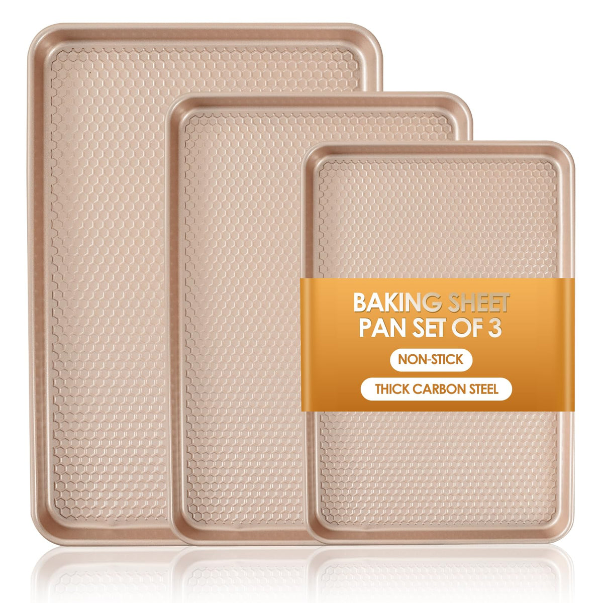 Baking Sheet Pan Set of 3, Nonstick Commercial Cookie Sheets for Baking