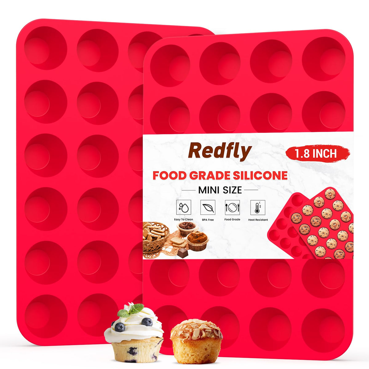 Redfly 3 Pack Silicone Muffin Pans for Baking & Cupcake Pan - 12 Cup Regular Size Silicone Molds, BPA Free Egg Bites Mold