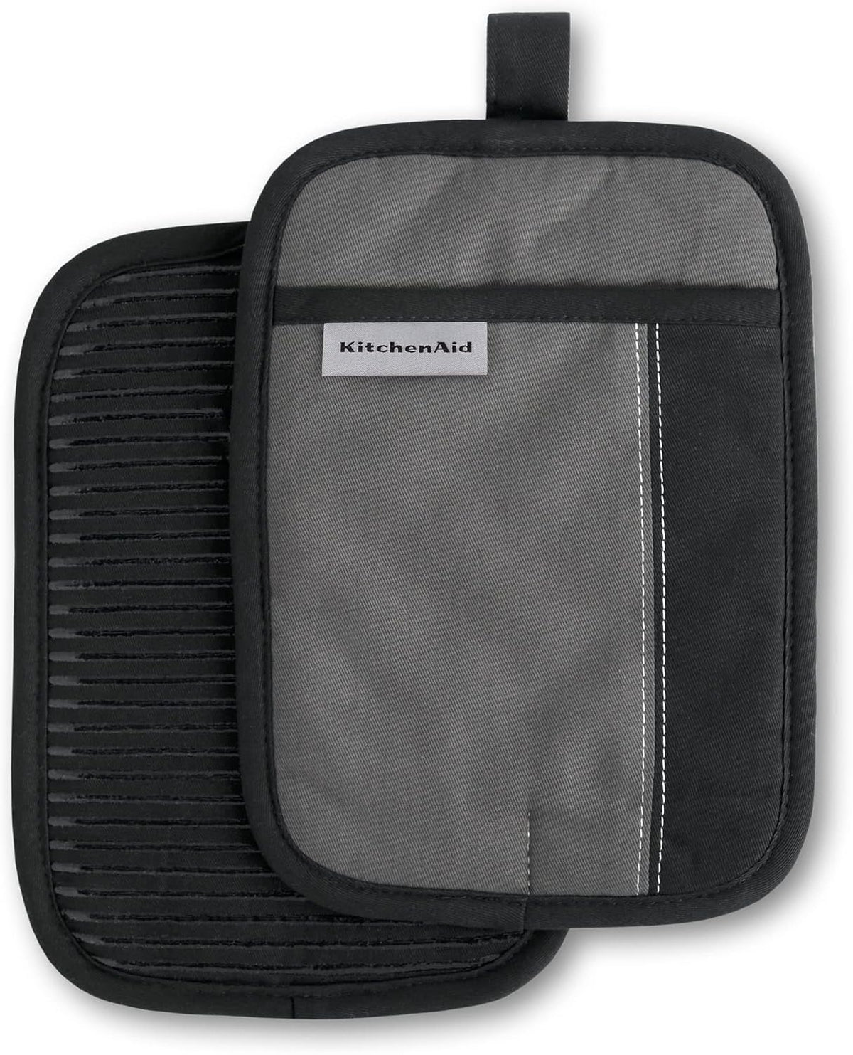 KITCHENAID Beacon Two-Tone Pot Holder 2-Pack Set, Contour Silver/Matte Black, 7"x10"
