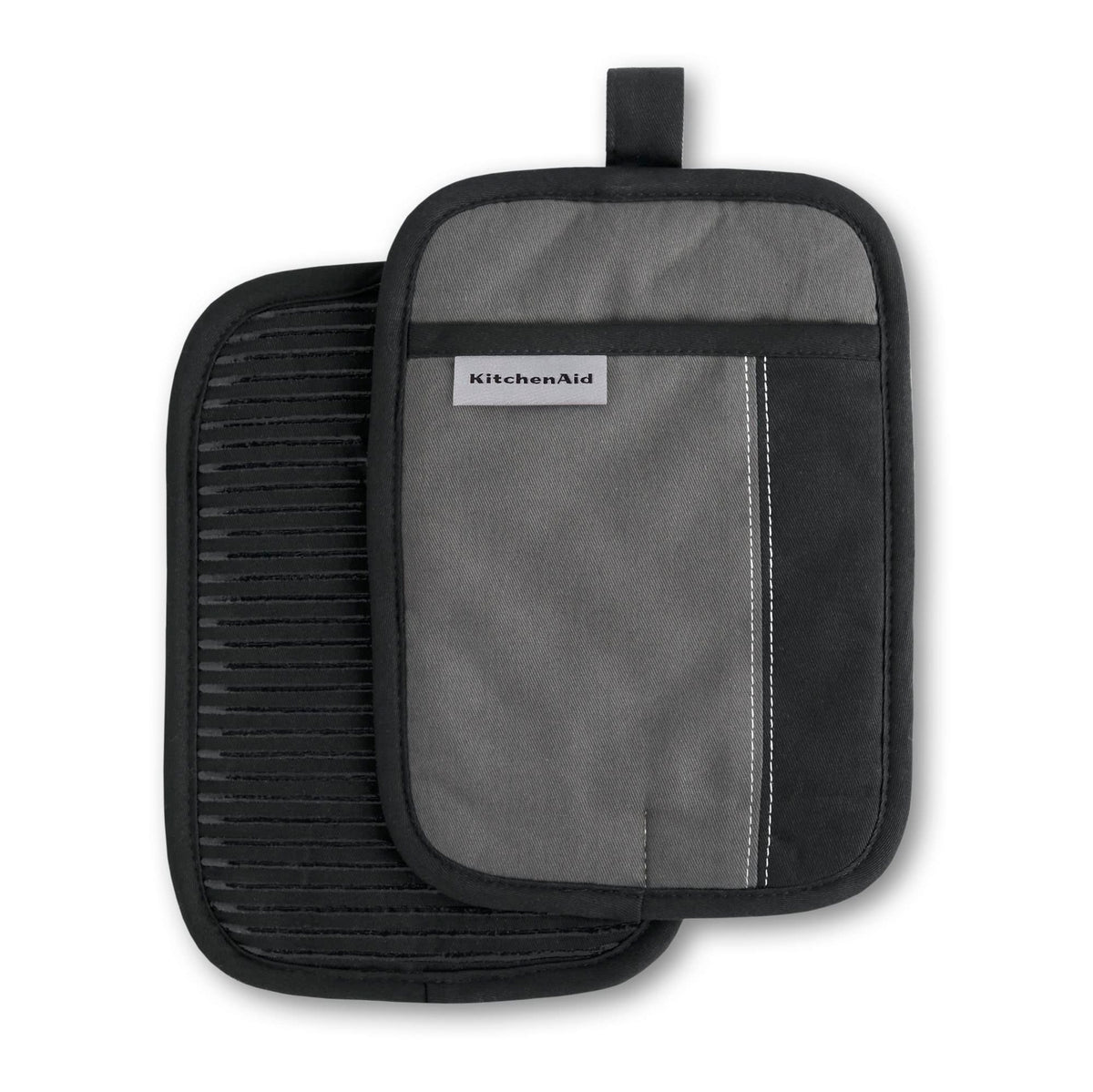 KITCHENAID Beacon Two-Tone Pot Holder 2-Pack Set, Contour Silver/Matte Black, 7"x10"