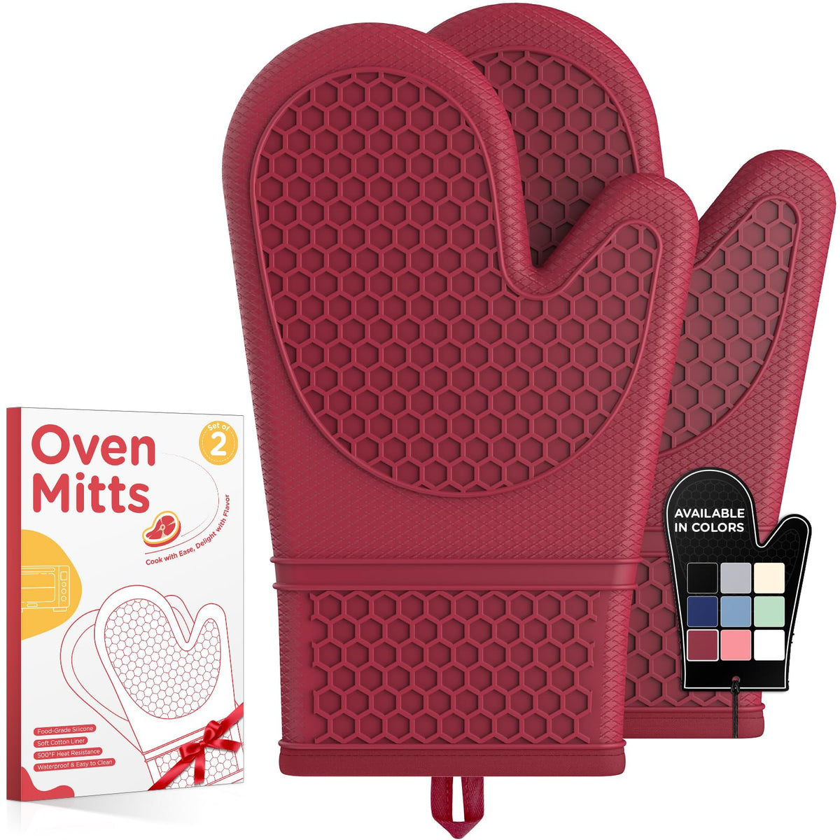 Kitsure Silicone Oven Mitts, Kitchen Gadgets, Apartment Essentials, Black