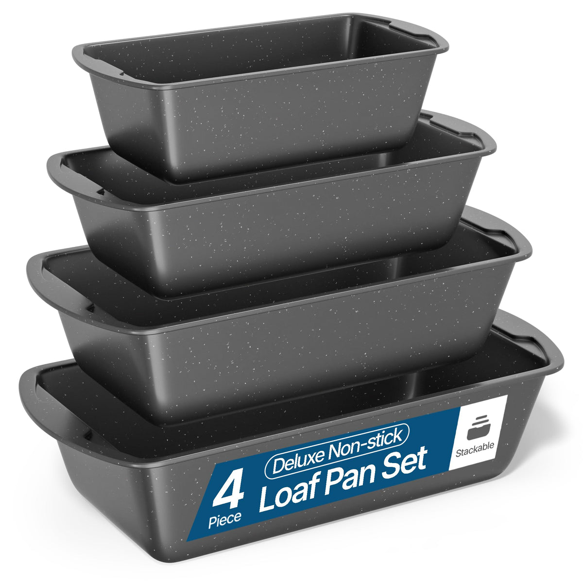 Loaf Pan Set 4-Piece - Deluxe Nonstick Carbon Steel Bakeware for Perfect Bread and Cakes – Dishwasher Safe, Premium Pans for Home Baking