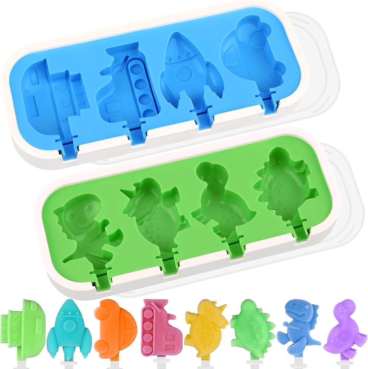 Sakolla 3 Pack 4 Cavity Popsicle Silicone Molds with 100 Pcs Wooden Sticks