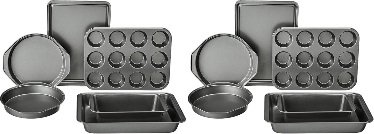 Amazon Basics 6 Piece Nonstick Carbon Steel Bakeware Set with Cake, Muffin, Cookie, and Loaf Pans, Easy Release, Oven Safe, 16.25 x 11.75 x 6.25 inches