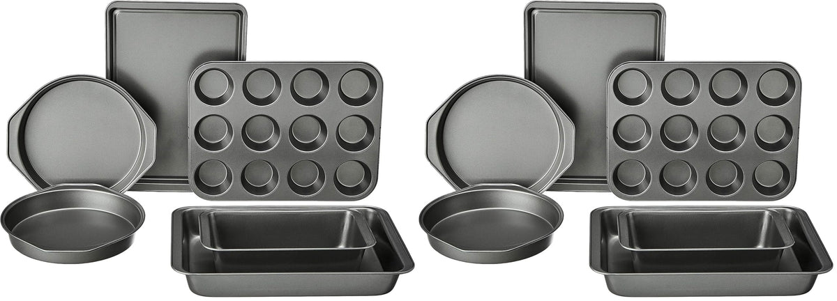Amazon Basics 6 Piece Nonstick Carbon Steel Bakeware Set with Cake, Muffin, Cookie, and Loaf Pans, Easy Release, Oven Safe, 16.25 x 11.75 x 6.25 inches