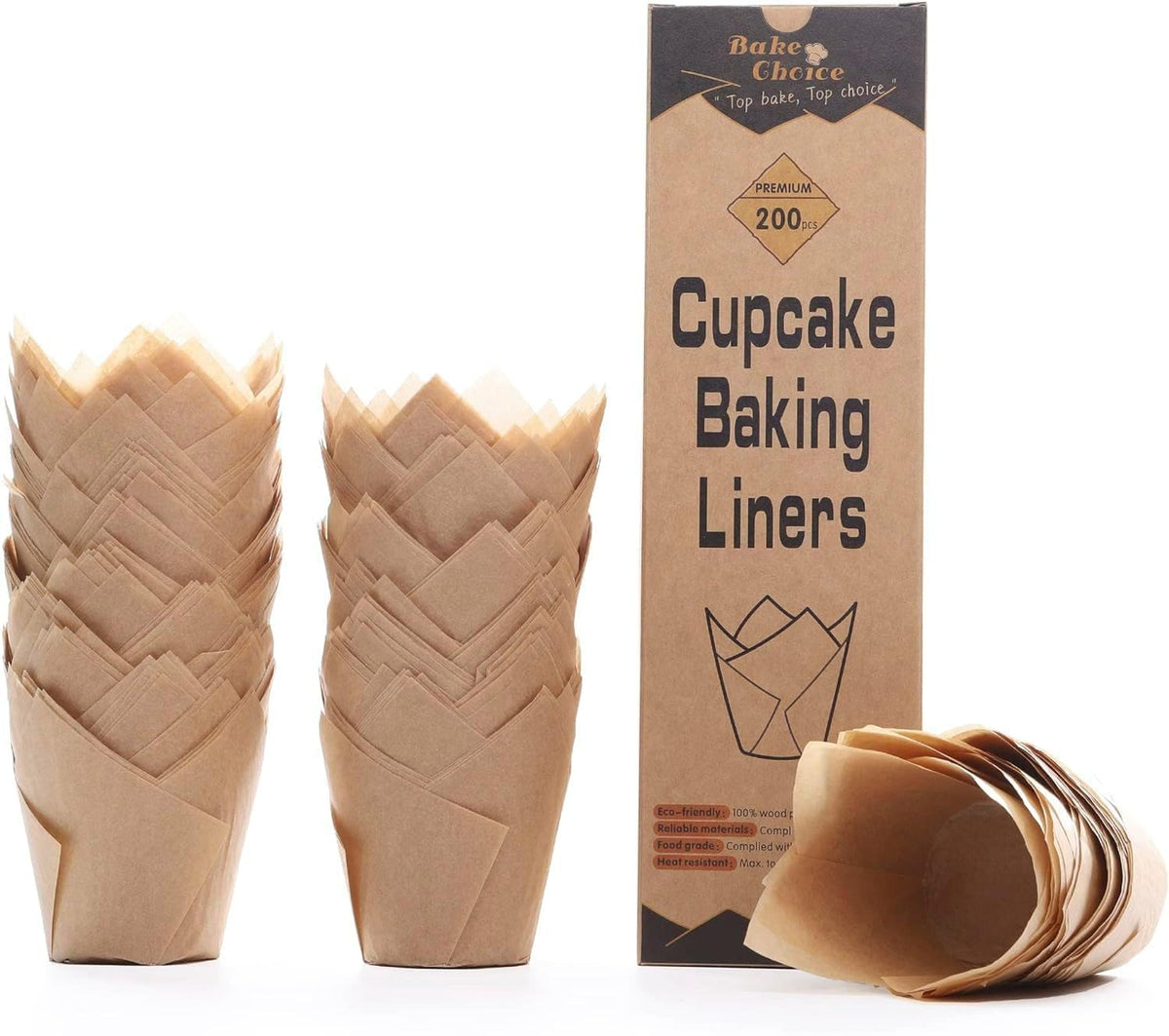 Bake Choice 200pcs Natural Tulip Cupcake Liners for Baking Muffin Liners