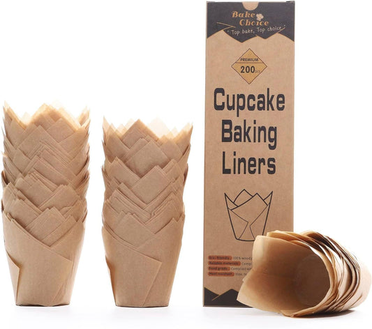 Bake Choice 200pcs Natural Tulip Cupcake Liners for Baking Muffin Liners