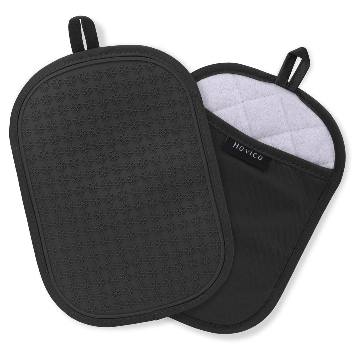 Hovico Silicone Oven Mitts, Heat Resistant 500F Kitchen Mitts 2PCS, 11.6" BPA-Free Soft Baking Gloves, Non-Slip Grip Oven Gloves with Soft Cotton Lining for Kitchen Cooking Baking BBQ - Black