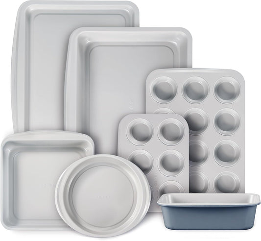 CAROTE 7-Piece Baking Pans Set, Nonstick Bakeware Sets, Gray & Blue