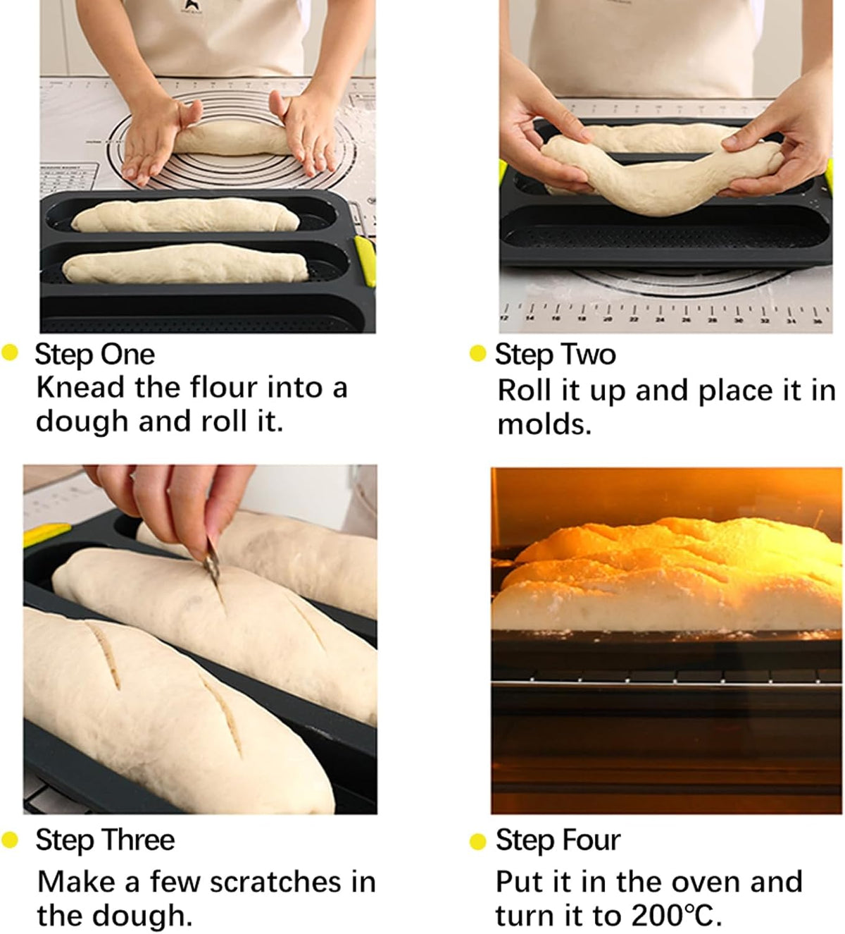 Silicone Bread Loaf Pan, Nonstick Baguette Bread Pan, 4-cavity