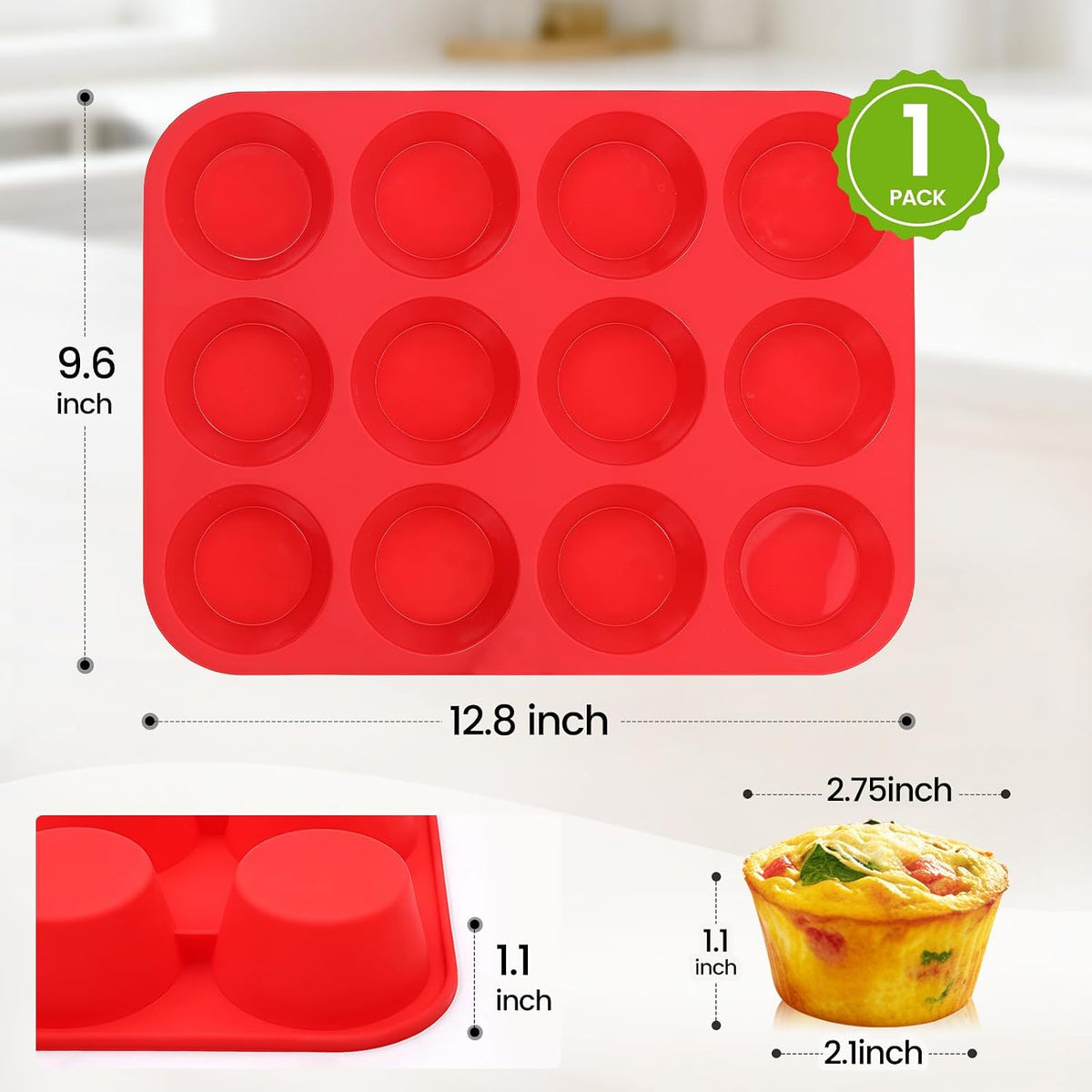 12 Cups Silicone Muffin Pans for Baking Cupcake Pan Nonstick Silicone Molds