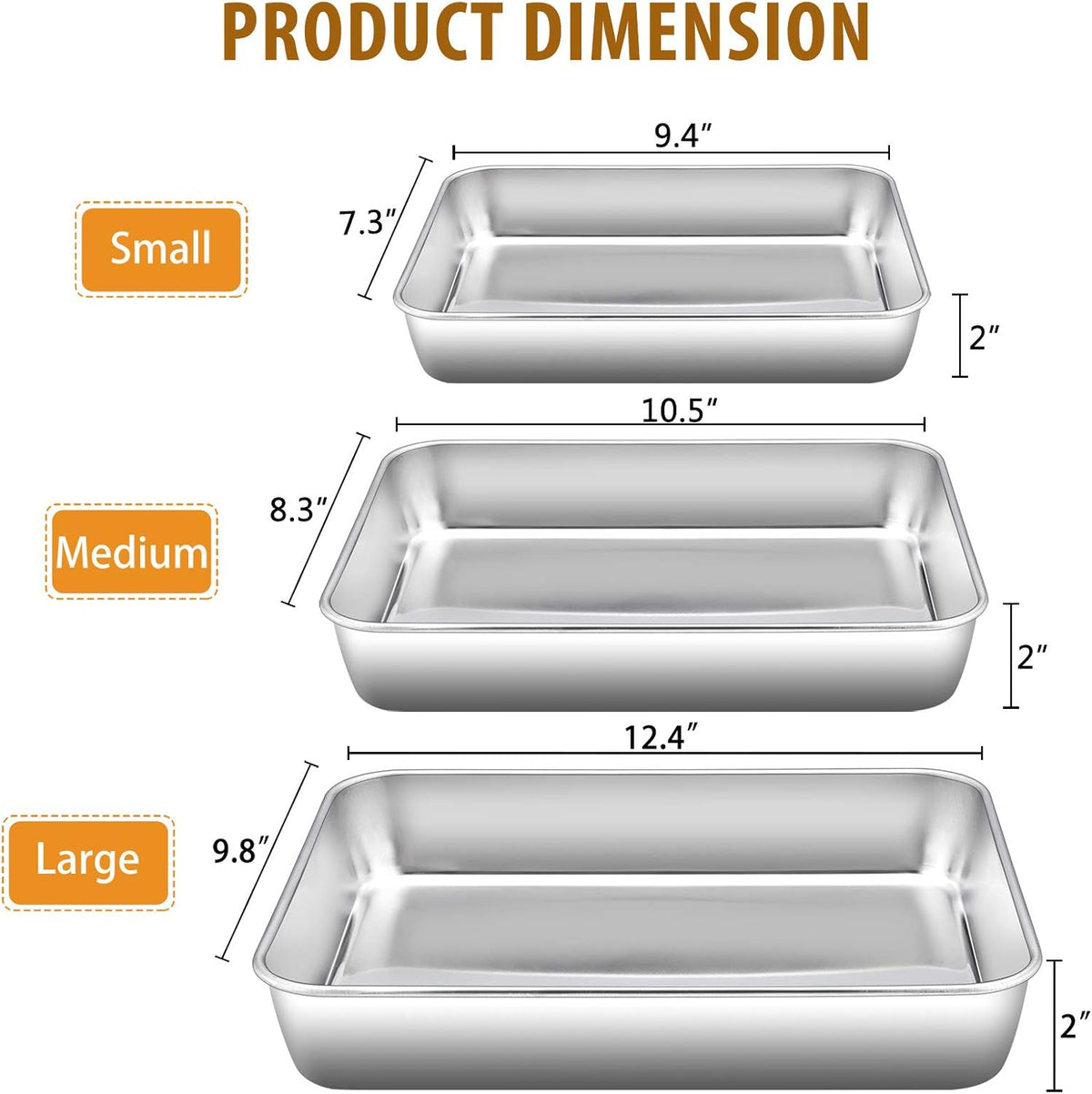 E-far Baking Pans Set of 3, Stainless Steel Sheet Cake Pan for Oven