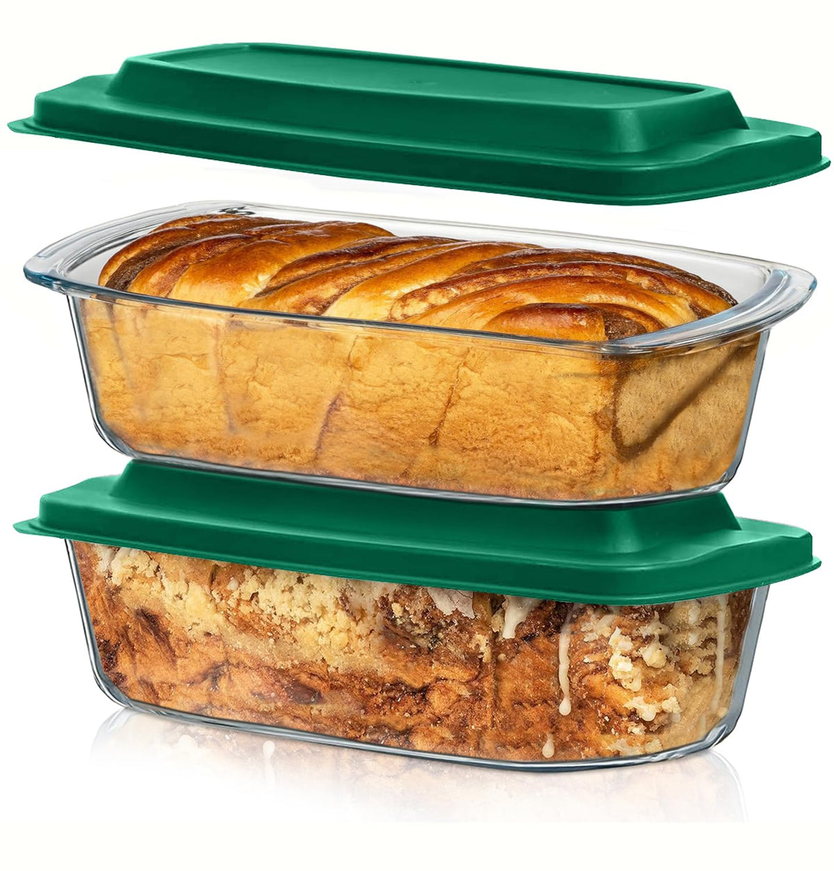 Razab (2 Pack Large 7.6 Cups / 1800 Ml / 1.9 Qt Glass Loaf Pans with Lids