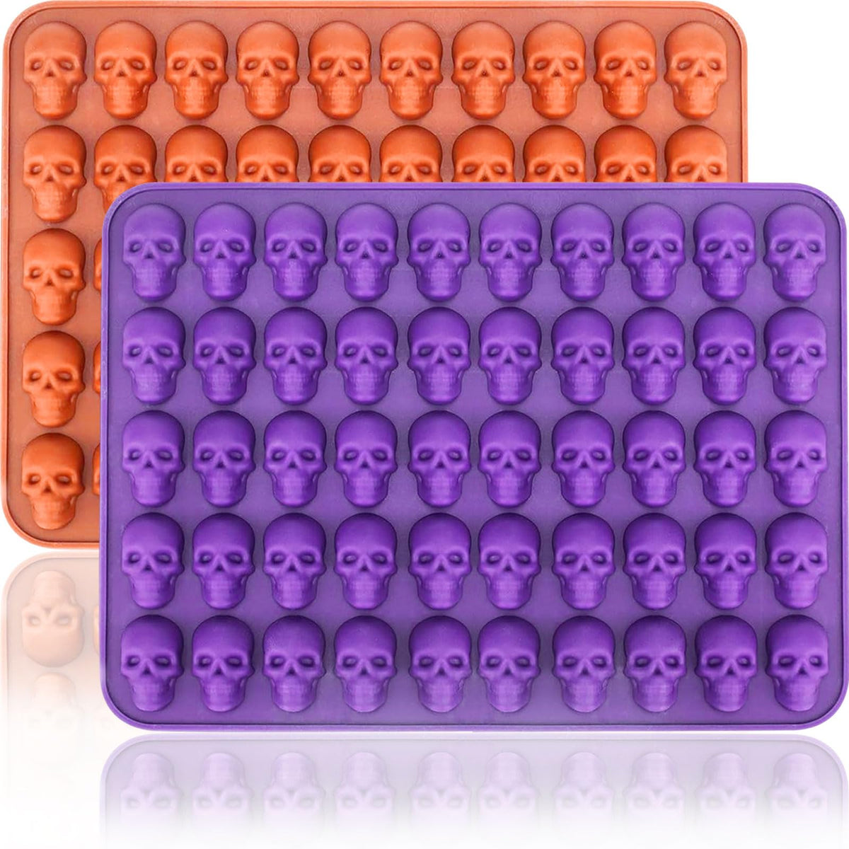 HKNMTT Halloween Silicone Molds for Baking Extra large, 6 Cavities 3D Skull Cake Pizza Pan Molds, Nonstick Halloween Skeleton Mold for Soap Ice 2PCS