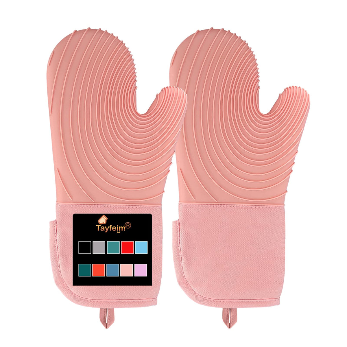 Silicone Oven Mitts-13.6 in Extended Oven Mitts Heat Resistant 500F, Oven Gloves with Soft Liner Good Grippy BPA-Free Easy to Clean Flexible-Oven Mits Set for Cooking Baking Grilling BBQ