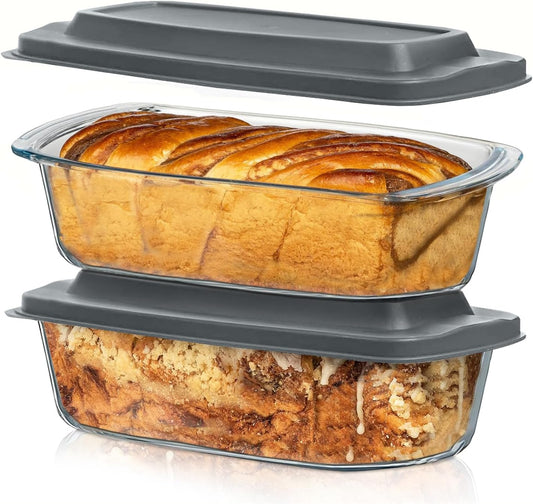 Razab (2 Pack Large 7.6 Cups / 1800 Ml / 1.9 Qt Glass Loaf Pans with Lids