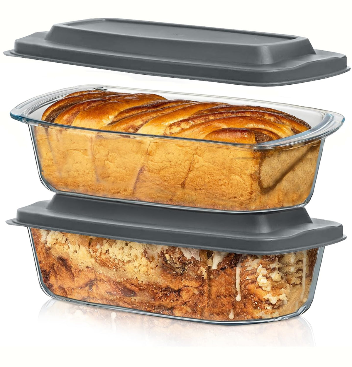 Razab (2 Pack Large 7.6 Cups / 1800 Ml / 1.9 Qt Glass Loaf Pans with Lids