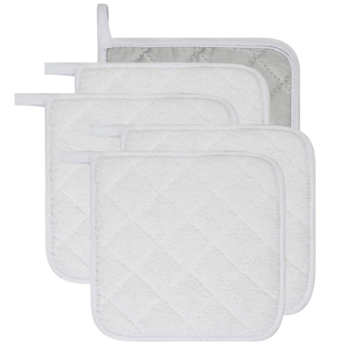 100% Cotton Kitchen Everyday Basic Terry Pot Holder Heat Resistant Coaster Potholder for Cooking and Baking Set of 5 Brown