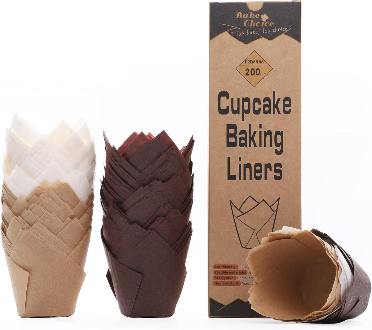 Bake Choice 200pcs Natural Tulip Cupcake Liners for Baking Muffin Liners