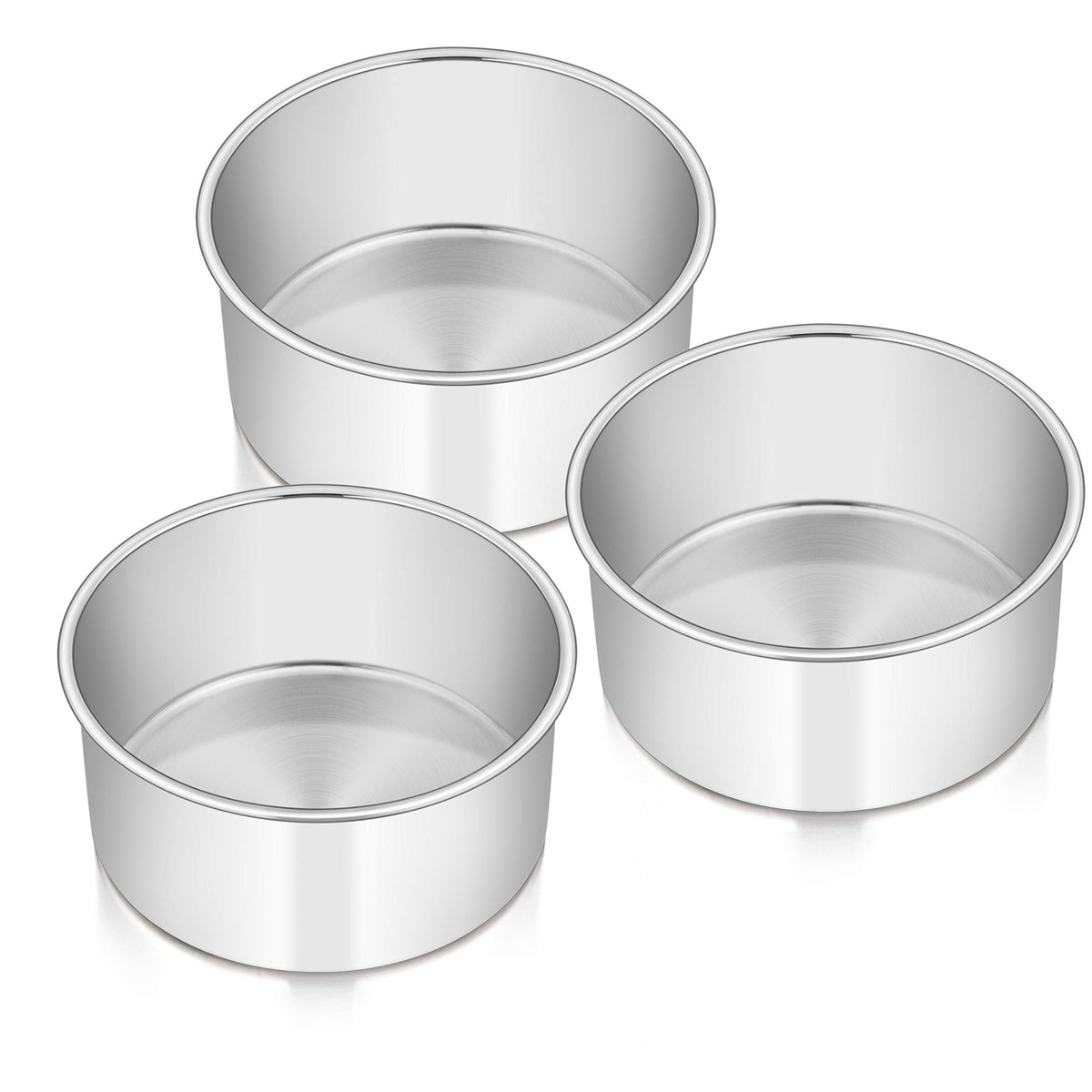 E-far 6 Inch Cake Pan Set of 3, Stainless Steel Round Smash Cake Baking Pans Tins, Non-Toxic & Healthy, Mirror Finish & Dishwasher Safe