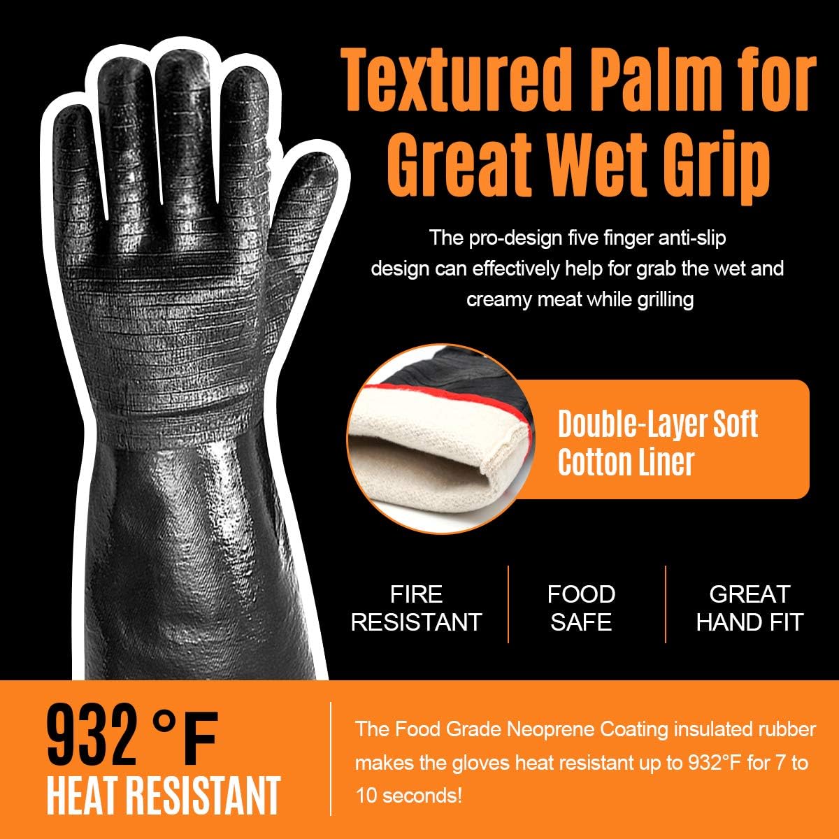 Schwer Heat Resistant BBQ Glove for Oven & Fryer Smoker, CR8000, 14inch